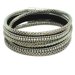 2016 New Fashion Rhinestone Bracelet Wide Magnetic Leather Bracelets & Bangles Multilayer Bracelets Jewelry For Women Men Gift