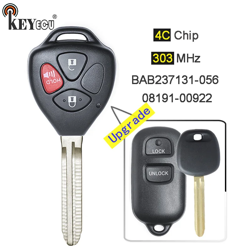 

KEYECU 303MHz 4C Chip FCC: BAB237131-056 Upgraded Flip 2+1 3 Button Remote Key Fob for Toyota Celica Echo Prius Tundra Solara