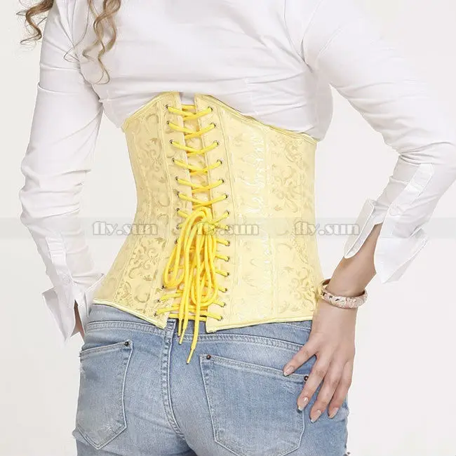 Yellow Full Spiral Steel Boned Waist Trainer Cincher Bridal Waspie Underbust Corset S M L XL 2XL