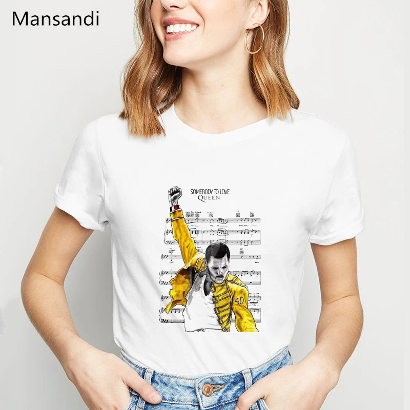 Freddie Mercury T Shirt Women Clothes 2024 Queen Band Tee Shirts Femme Tshirt Harajuku Shirt Female T-Shirt Streetwear