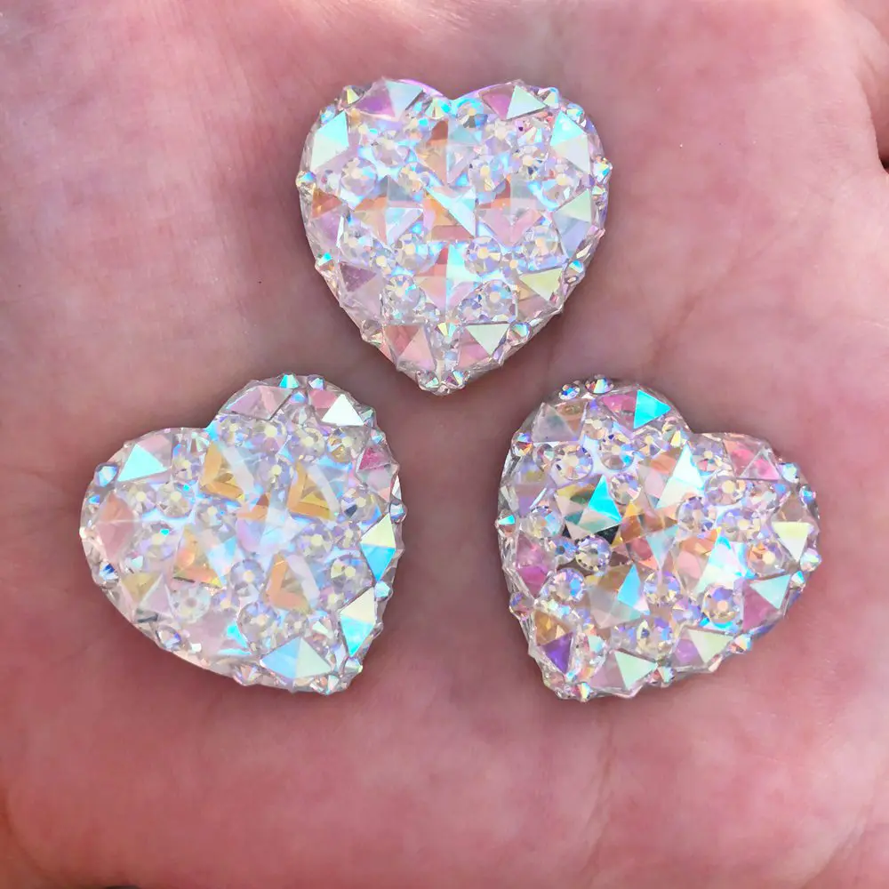 6pcs 25mm AB Resin Heart Flatback Crocodile Surface Rhinestone Wedding Buttons F270