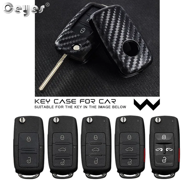 Ceyes Car-Styling Auto Carbon Fiber Key Cover Shell Fob Case For Volkswagen Golf Bora Jetta VW Polo Passat For Skoda Accessories