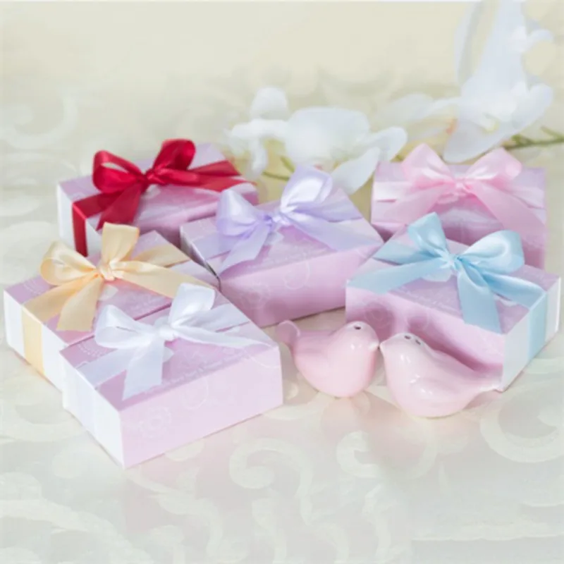 6SETS Love Birds Pink Ceramic Salt and Pepper Shakers Wedding Favors for Cheapest Wedding Gift