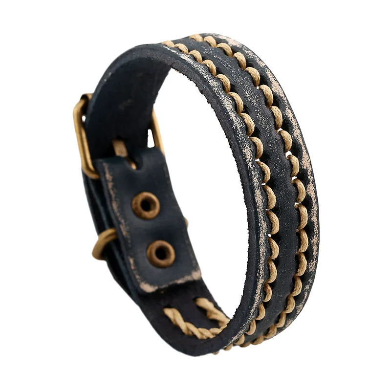 New Handmade Braided Bracelets for Men Women Jewelry Alloy Belt Buckle Retro Style 6 Colors Leather Rope Woven Wristband