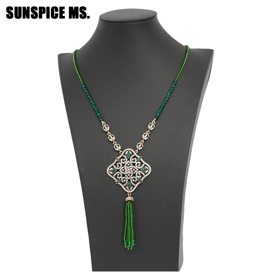 New Turkish Women Long Beads Sweater Chain Vintage Bohemia Crystal Pendant Necklace India Ethnic Wedding Bridal Jewelry 2018