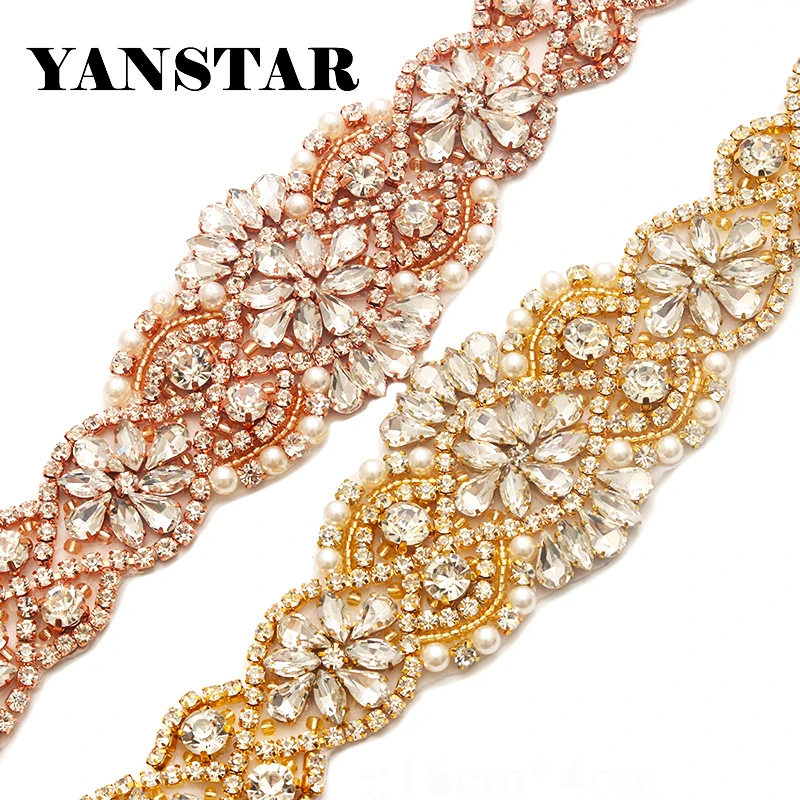 YANSTAR (10pcs)  Wholesale  Handmade  Rhinestones Applique With Bead  Sewing On Wedding Dress Belt YS834