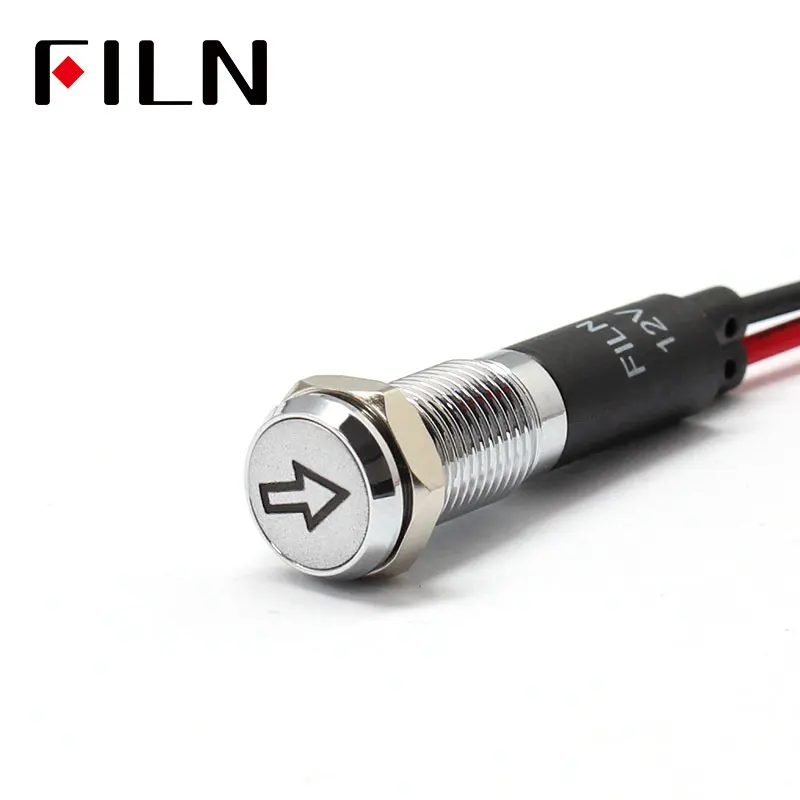 FILN 8mm Car dashboard Turn signal marking symbol led red yellow white blue green 12v led indicator light with 20cm cable