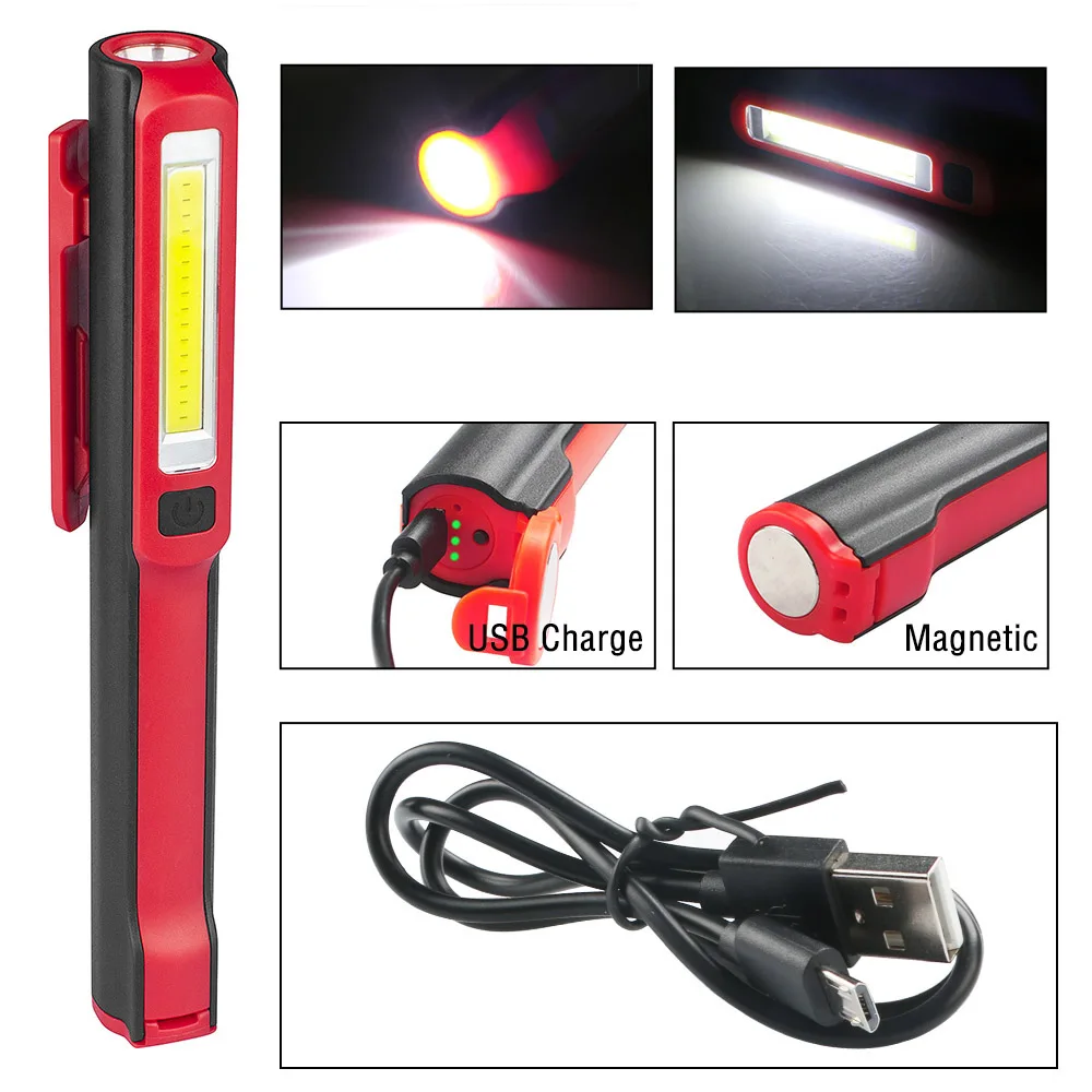 Portable 120 degree LED Flashlight COB LED 18650 Battery Outdoor Camping Powerful Repair Led Flashlight USB Rechargeable