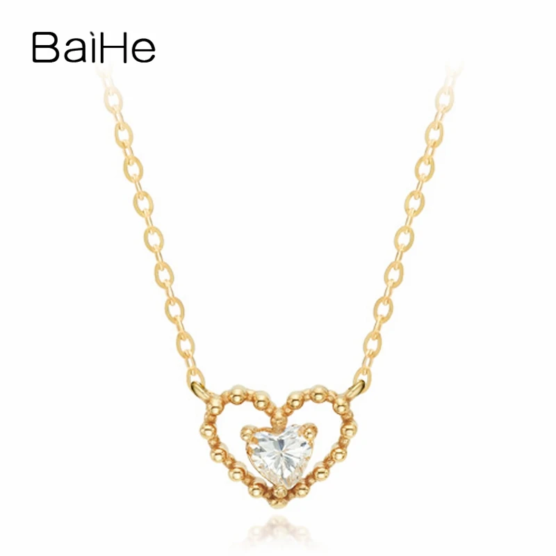 

BAIHE Solid 18K Yellow Gold H/SI Natural Diamond Heart Necklace Women Birthday Fine Jewelry Making Hjärta halsband دل کا ہار