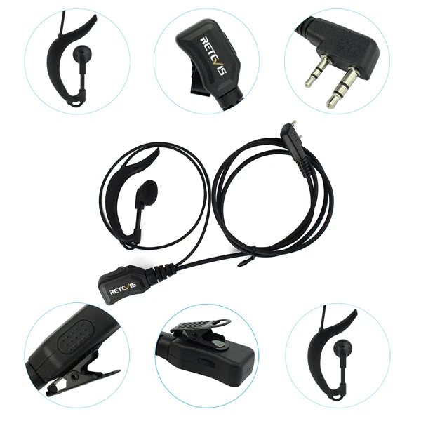 Retevis EEK002 Funkzubehör 5 Stück Lautstärkeregelbare Kopfhörer PTT Headset CB für Baofeng UV-5R 888S Retevis RT22 H777 RT3S – Detail 5