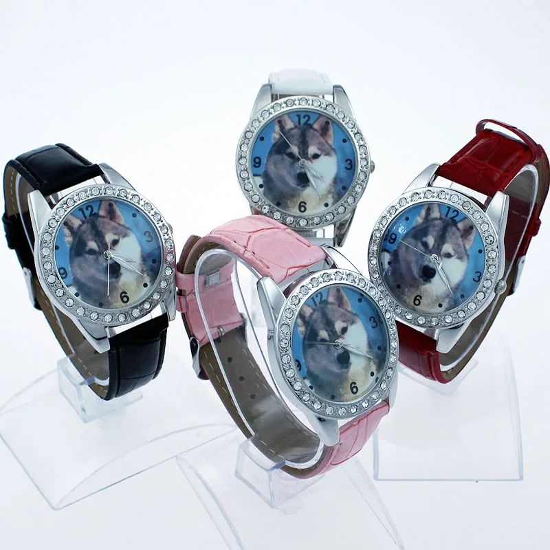 인기 여자 아이 어린이 시계, 라인석 꽃 가죽 스트랩 손목 시계, 학생 만화 쿼츠 시계, 여성 시계