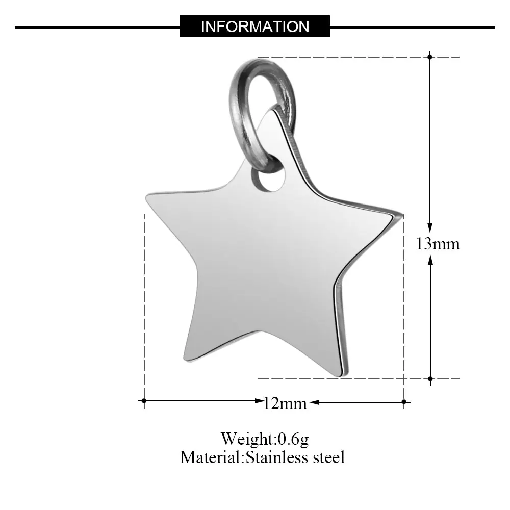 50pcs/Lot Stainless Steel Charms Star Charms Pendant for Jewelry Making Bracelet DIY Handmade Accessories Gift 3 Colors