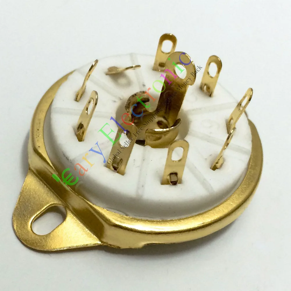 Wholesale and retail 8pc 9pin Gold Ceramic vacuum tube socket value EC52 EF50 EF55 EFF51 audio amp free shipping