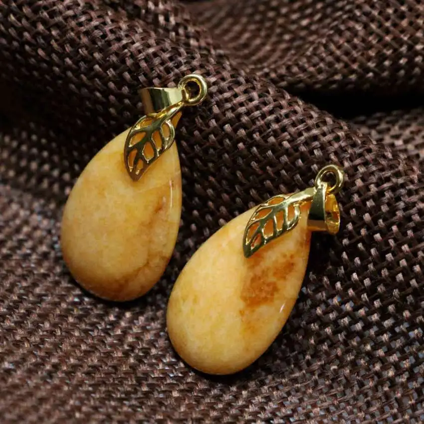 Bohemia style 15*25mm yellow jades stone waterdrop drop pendant high quality chalcedony gold-color fashion women jewelry B1867