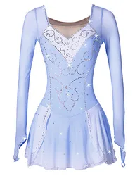 BlueFigure Skating Dress Long-Sleeved Ice Skating Skirt Spandex Women's  girl's