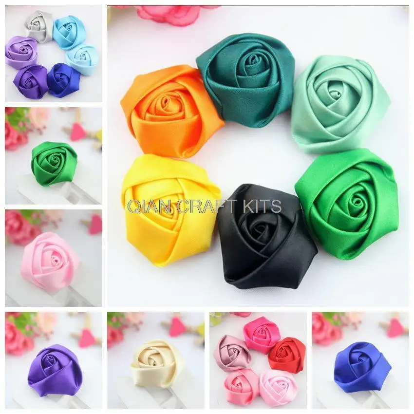 

120pcs big 1.5" 4cm beautiful elegant satin rosette flower for Bridal Wedding Bridesmaid Prom diy Hair Pins Sticks