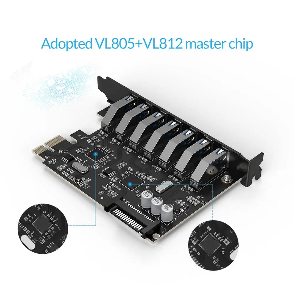 ORICO SuperSpeed 7 Port USB 3.0 PCI-E Express Card with a 15pin SATA Power Connector PCIE Adapt