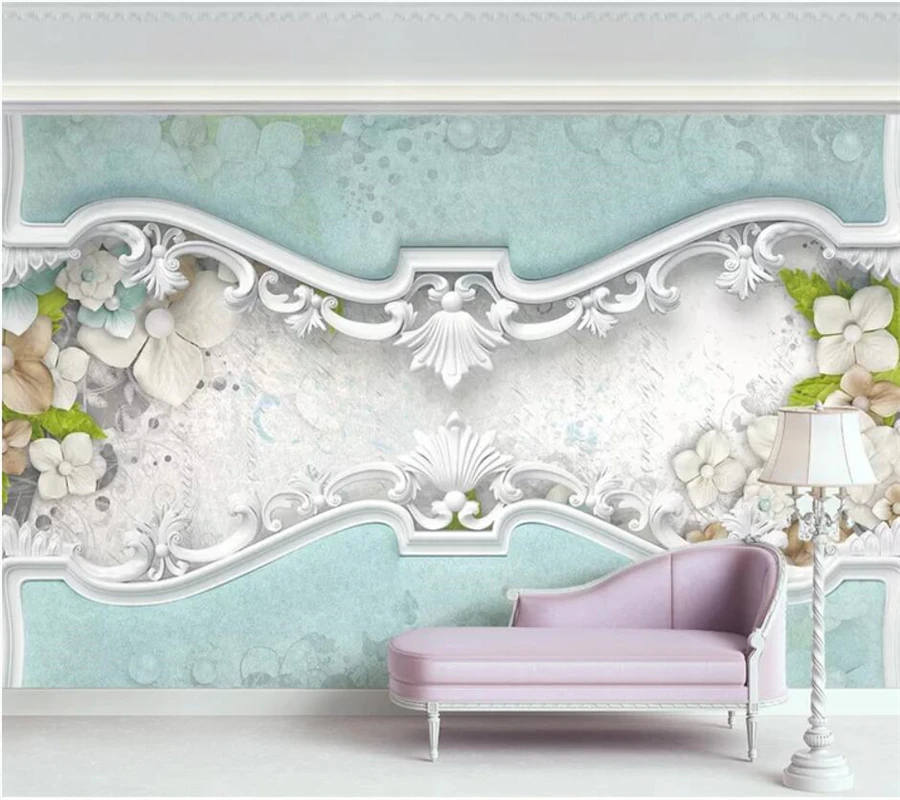 

beibehang Custom wallpaper 3d mural new white embossed flowers luxury style European style papel de parede living room wallpaper