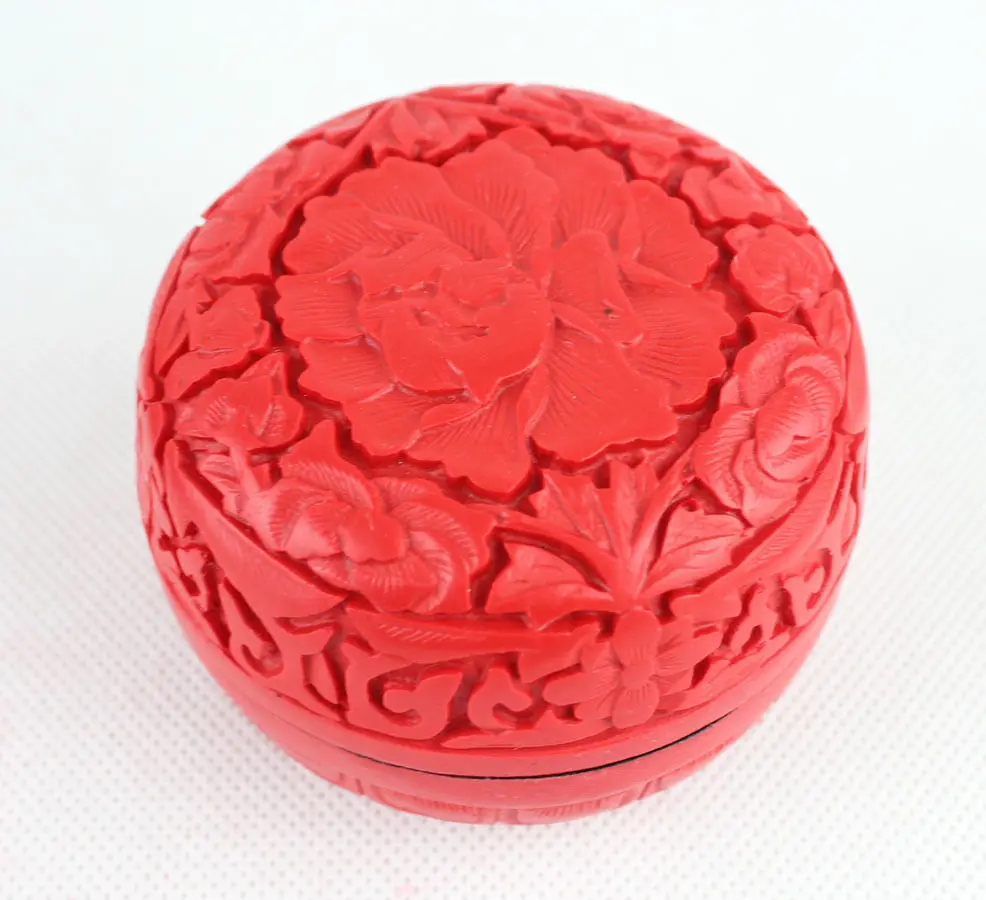 Exquisite Chinese Handmade Classic Carved Lacquerware Flowers Jewelry&Gift Box  size 3inch