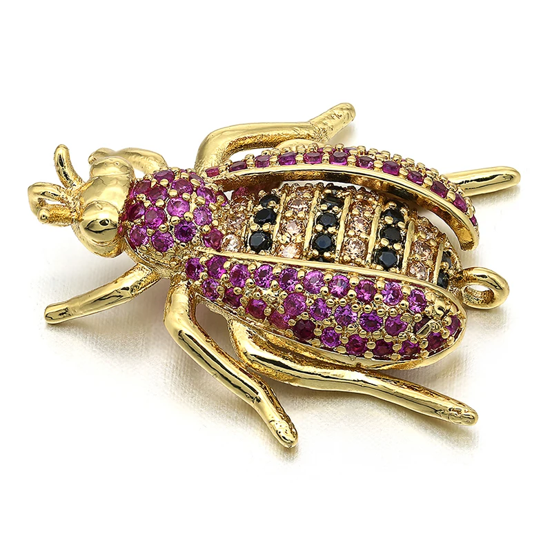 21*24mm Best Quality Handmade Brass Cubic Zirconia Beetle Charms Connectors, Mixed Color, Hole: 1mm, Model:VS243