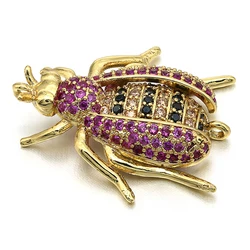21*24mm Best Quality Handmade Brass Cubic Zirconia Beetle Charms Connectors, Mixed Color, Hole: 1mm, Model:VS243