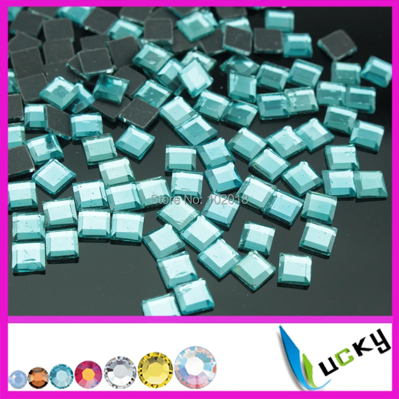 Free shipping 2014 new design mirror glass rhinestones!288pcs 6x6mm square shape aquamarine color hot fix rhinestones