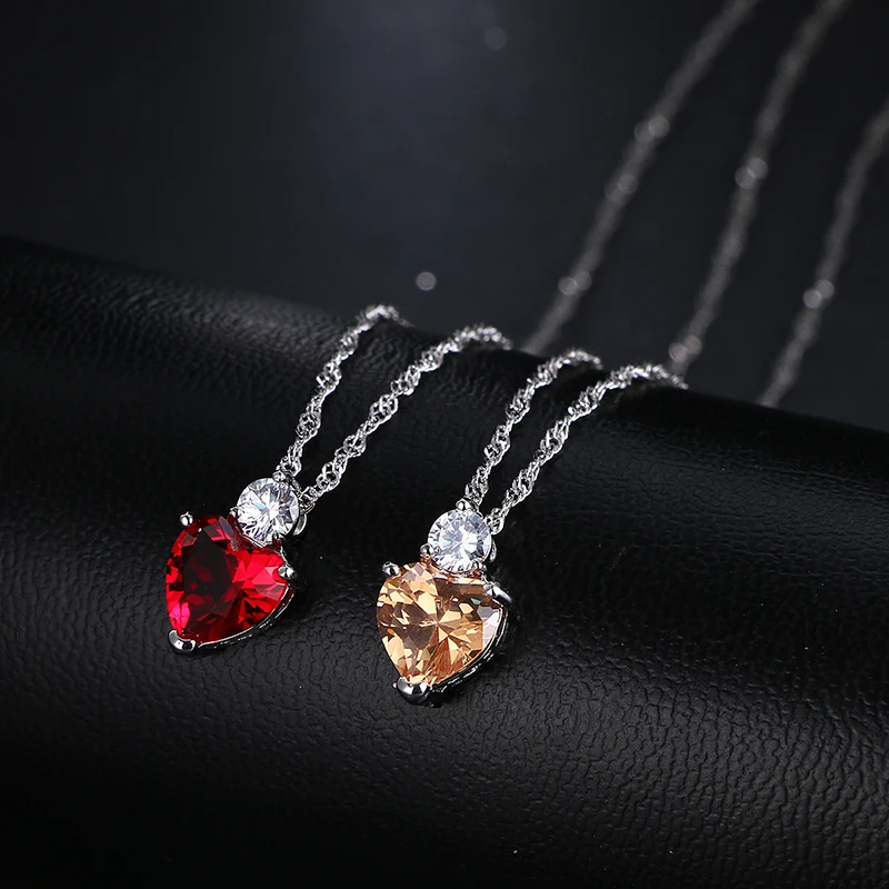 Emmaya New Fashion Heart Shaped Zircon Necklace White Gold Color Red Champagne Crystal Necklaces for Women Anniversary Jewelry