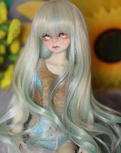 New Arrival Green Mix Beige Long Wavy Curl Wig For 1/3 22-24cm 1/4 18-18.5cm MSD YOSD BJD Doll Wig