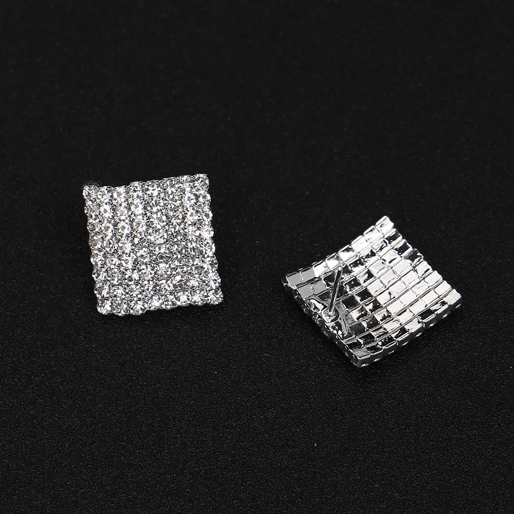 TREAZY klasyczny Design Rhinestone Sqaure stadniny kolczyki dla kobiet srebrny kolor kryształu biżuteria prezenty ślubne Femme Brincos