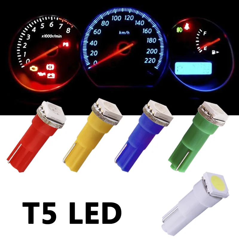 10pcs T5 1 SMD Red Dashboard Wedge LED Car Light Bulb Lamp 74 dash led car bulbs interior Lights Car Light Source parking 12V