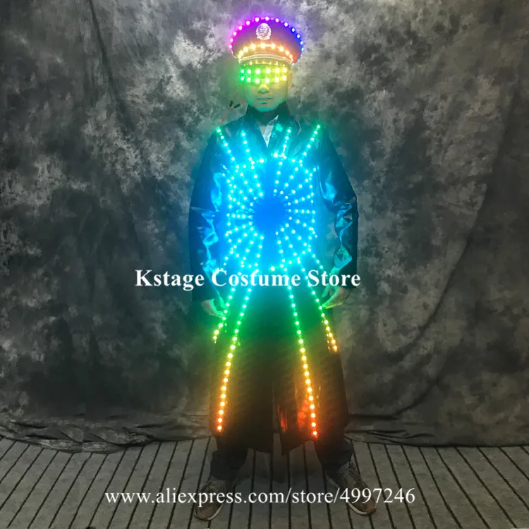 RE59 DJ stage costumes led lighted up dance show wears men outfits luminous jacket robot men suit led glasses glowing clothing