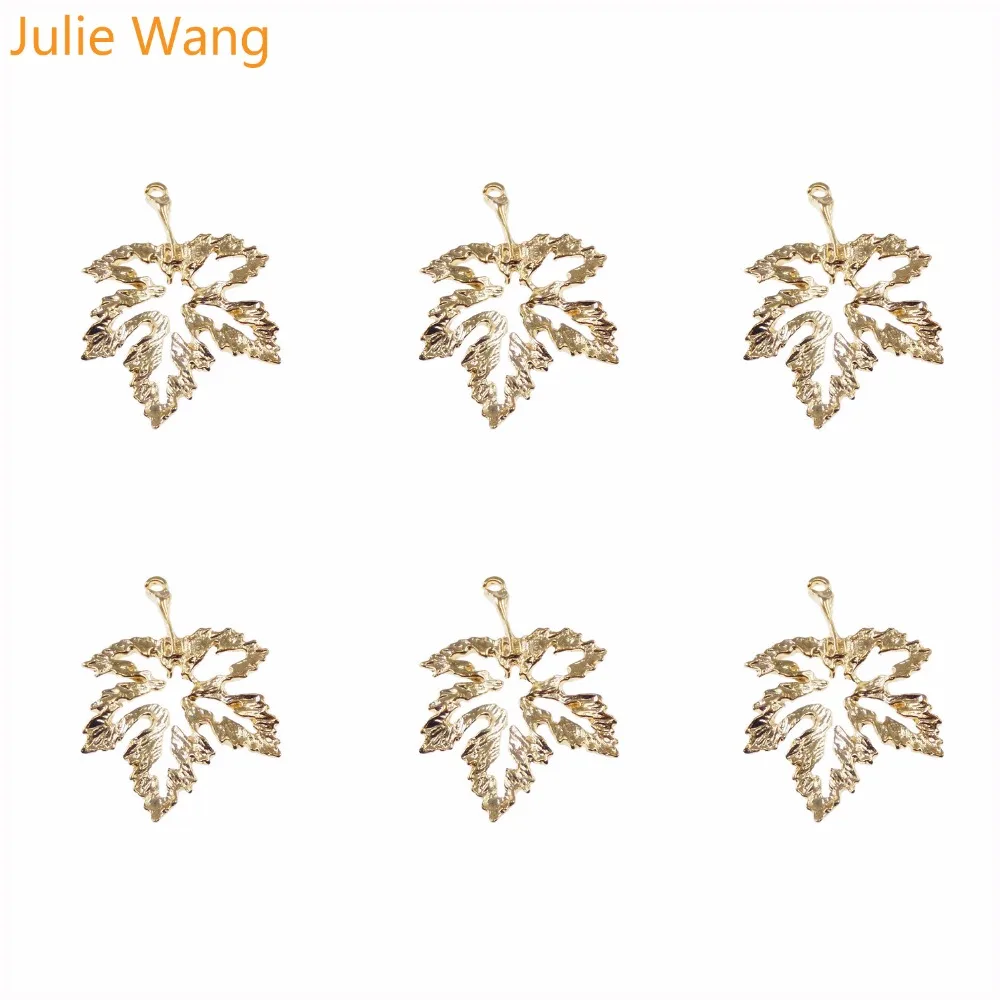 Julie Wang 15PCS Gold Color Zinc Alloy Leave Shape Pendants Charms Jewelry Earring Necklace Handcrafts Finding DIY Gift 39729