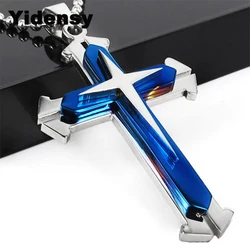 Newest Cross Necklaces Unisex Men Man Blue Black Silver Color Stainless Steel Chain Pendant Necklace