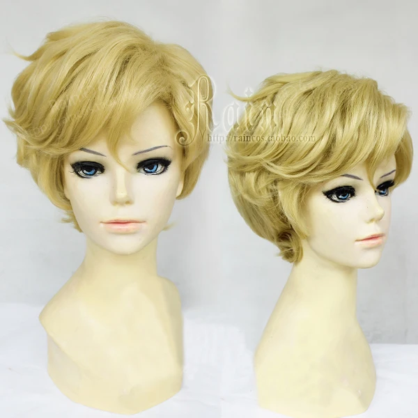Sailor Uranus Tenoh Haruka Wigs Short Linen Blonde Heat Resistant Synthetic Hair Cosplay Wig + Cap