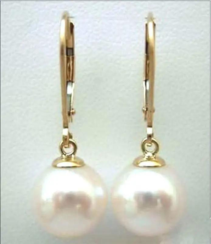 Hot selling free shipping********2 Pair HOT AAA 10MM natural south sea white shell pearl earrings SOLID GOLD MARKED