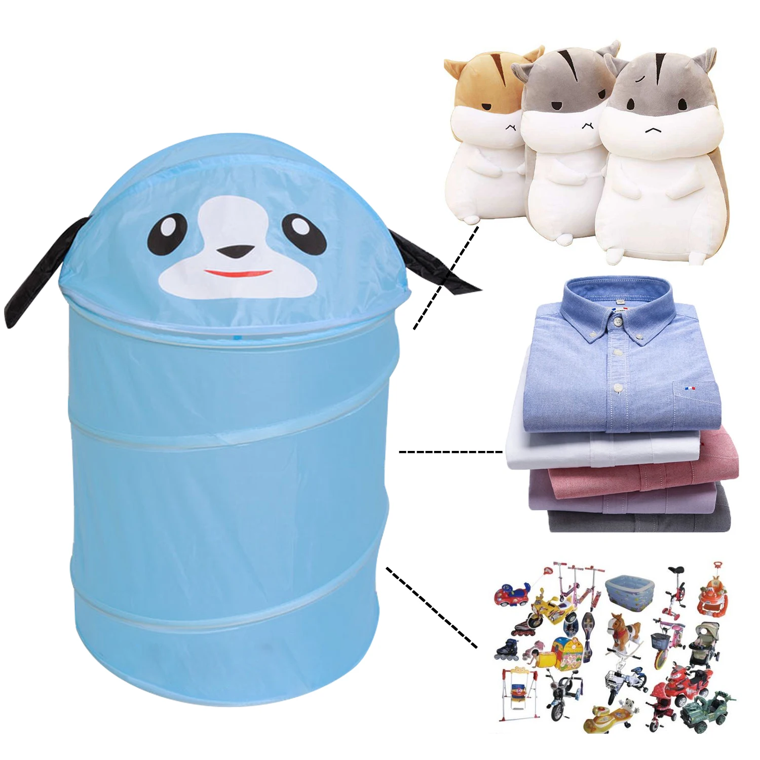 Foldable Breathable Cute Cartoon Animal Dirty Clothes Laundry Basket Hamper Organizer for Home College Camping Hotel 34x42cm