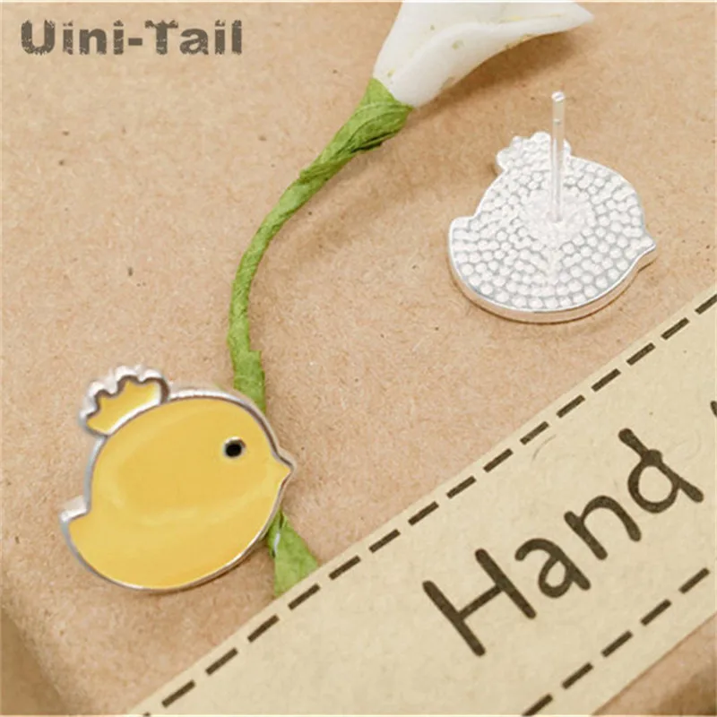 Uini-Tail hot new 925 sterling silver cute sprouting yellow chick earrings female birthday Korean simple ear jewelry gift ED101