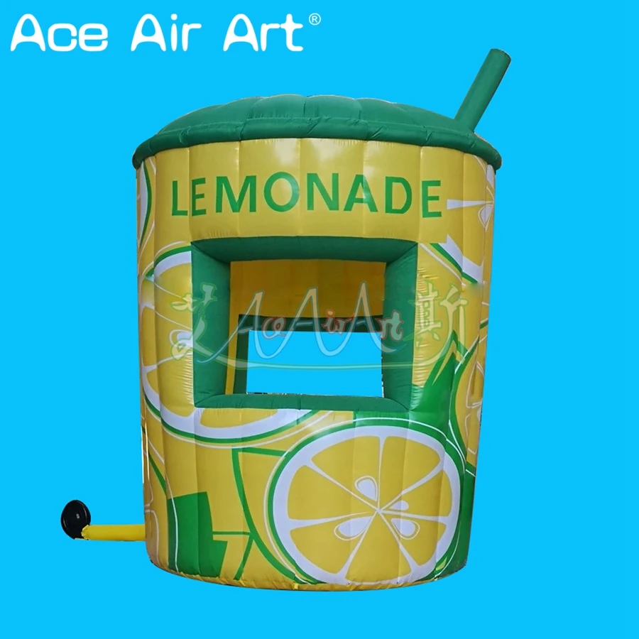 Barreled Inflatable Lemonade Stand Beverage Stall with Two Windows for Event