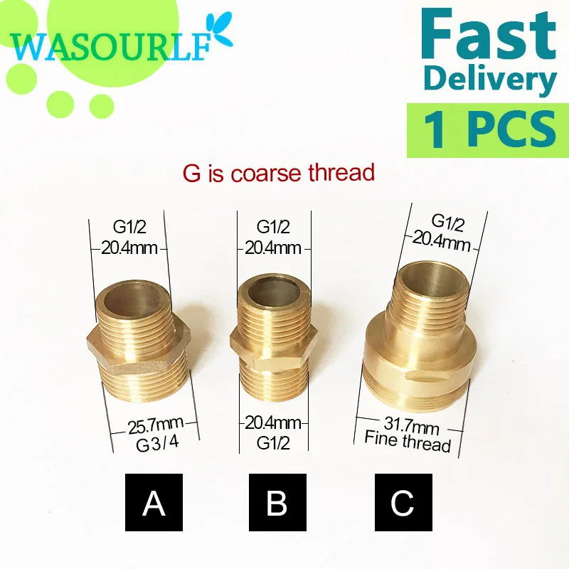 WASOURLF-G1/2 3/4 M32 수나사 전송 황동 커넥터 샤워 욕실 주방 파이프 액세서리, 정원 연결 호스