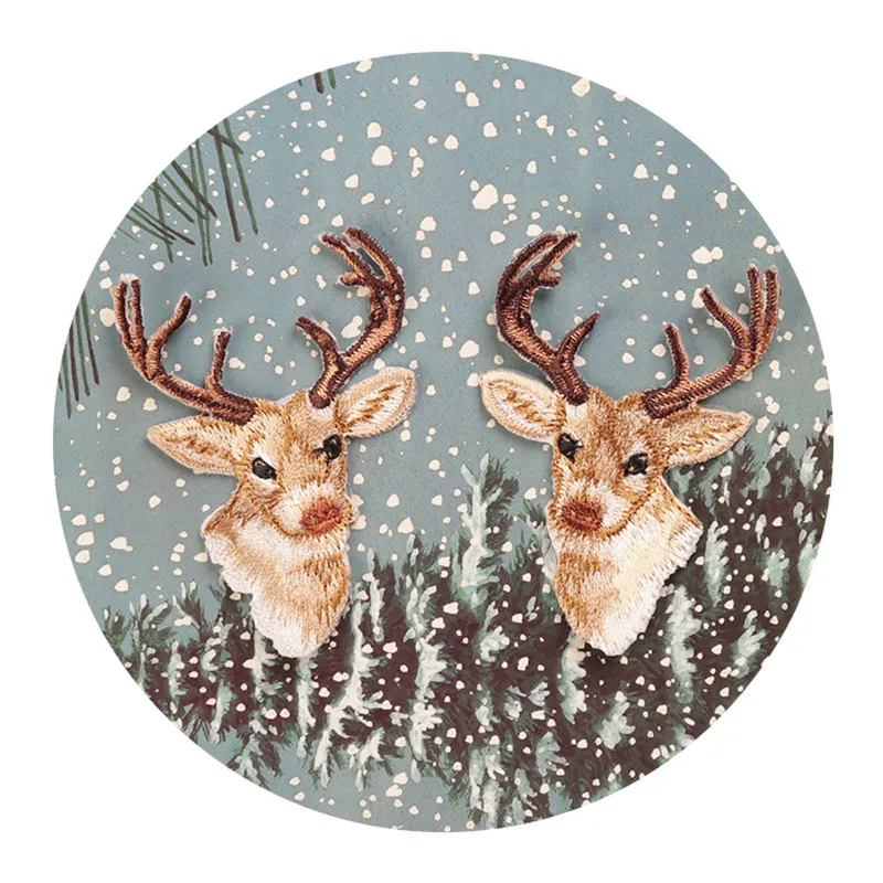 Good Quality Fabric Applique Coffee Reindeer Elk Patches for Clothes Iron on Patches for Clothes New Year Clothes DIY