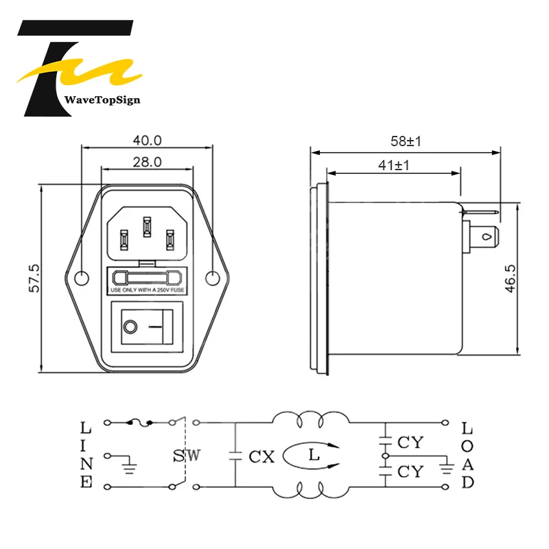 WaveTopSign CANNY WELL Power EMI Filter CW2B-3A 6A 10A-T CANNY WELL EMI с кулисным переключателем + разъем