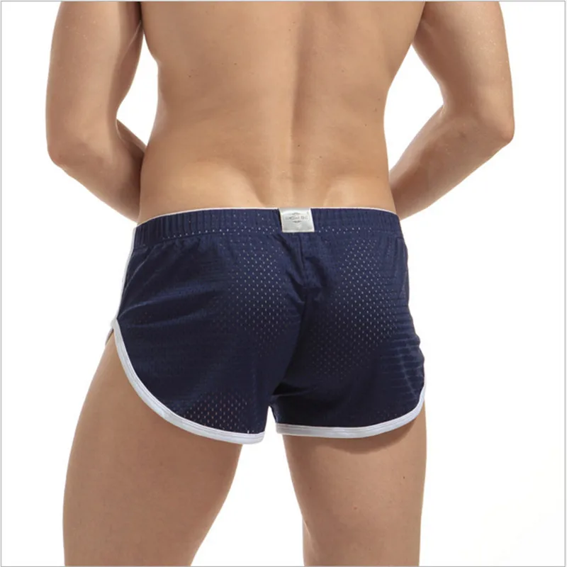 Best price Men underpant mesh hole trousers male loose boxer shorts large  breathable sports shorts comfortable sleep underpants