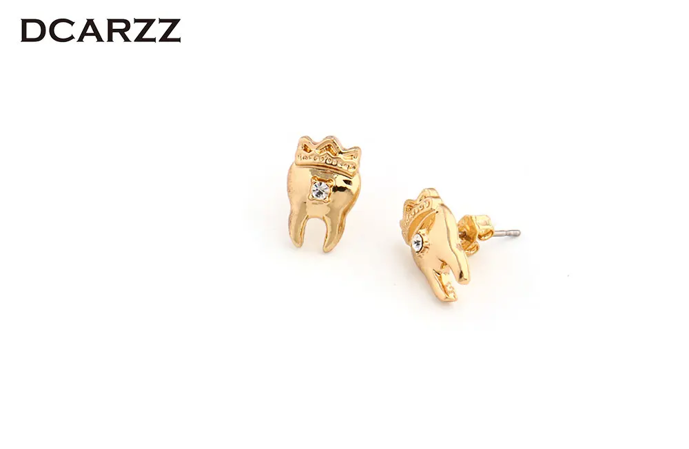 Crown Teeth Crystals Stud Earrings Dentist Medical Jewelry for Nurse/Doctor/Dental Student Science Jewellry Milk Tooth Gift