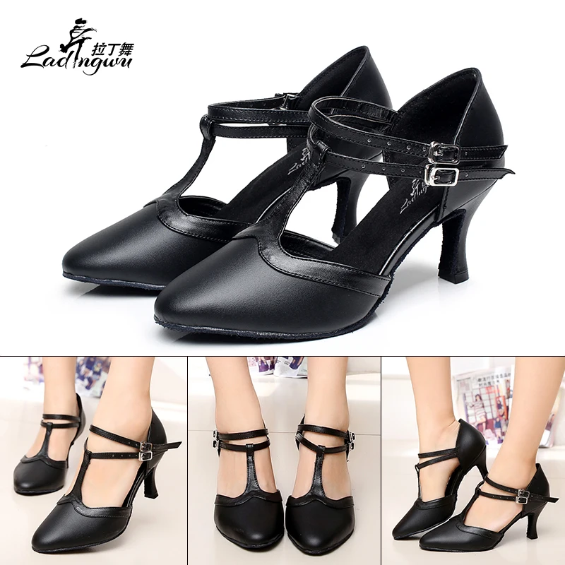 Ladingwu 극세사 합성 가죽 무도회 신발, 부드러운 바닥, 살사 탱고 라틴 댄스 신발, 6cm, 7.5cm