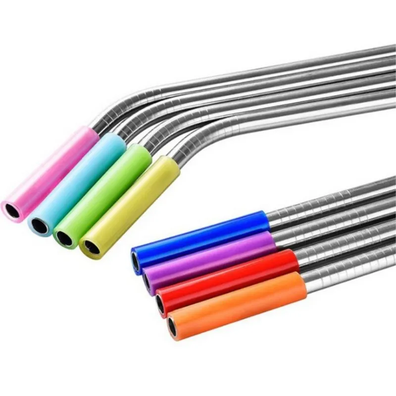 8Pcs Food Grade Silicone Straw Covers Reusable Metal Straw Case Removable Silicone Drinking Straws Tips Bar Accessories