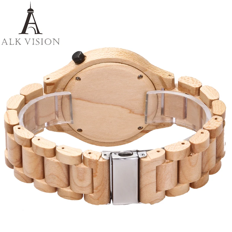 ALK Vision-reloj de madera de arce para hombre y mujer, pulsera informal, color blanco