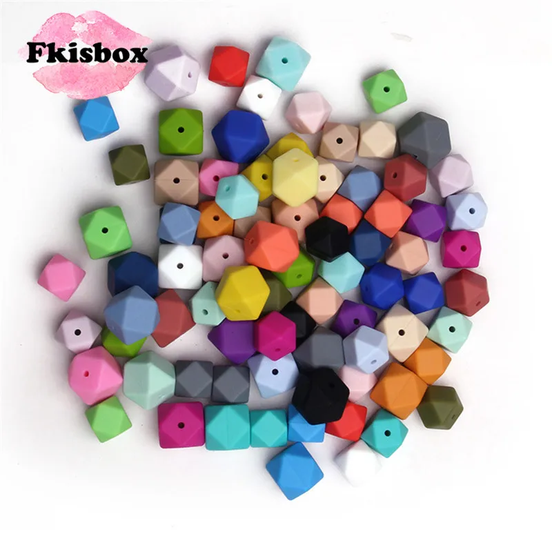 Collier à mâcher en silicone pour bébé, 50 pièces, perles hexagone 17mm, bricolage, sans Bpa, bijoux d'allaitement, perle de dentition, jouets pour bébés