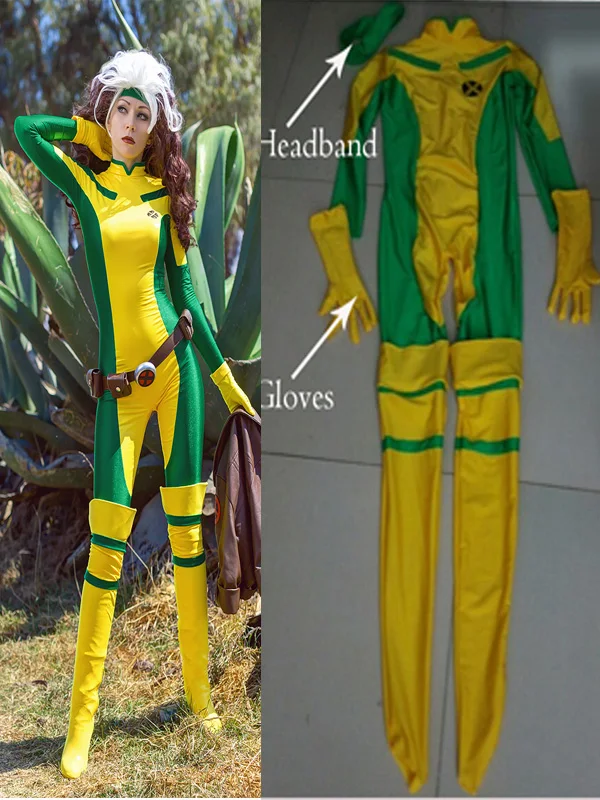 Rogue Costume X-Men comics version Zentai Halloween Cosplay Spandex Catsuit Custom Xmen Rogue Female/Women/Girls/Lady Suit