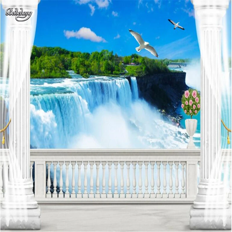 

beibehang 3D stereo balcony Roman column backdrop 3D waterfall backdrop large custom wallpaper wallpaper non-woven wallpaper