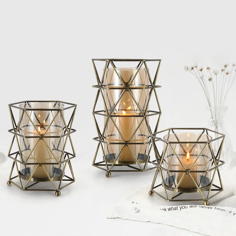 

Nordic Creative Geometric Glass Candle Holders Candelabros Romantic Wedding Candlestick Christmas Decorations Home Accessories